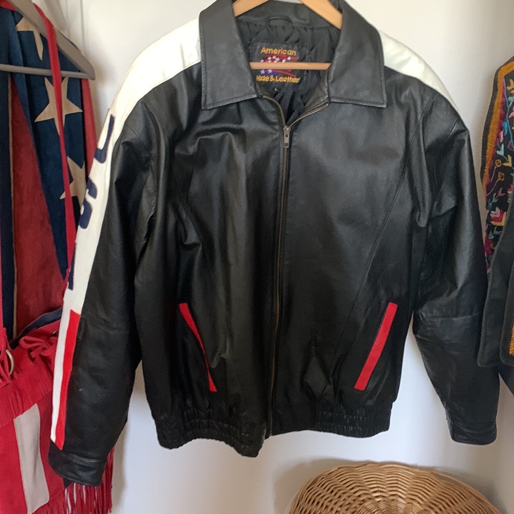 Vintage American flag leather jacket L preowned - Picture 16 of 16